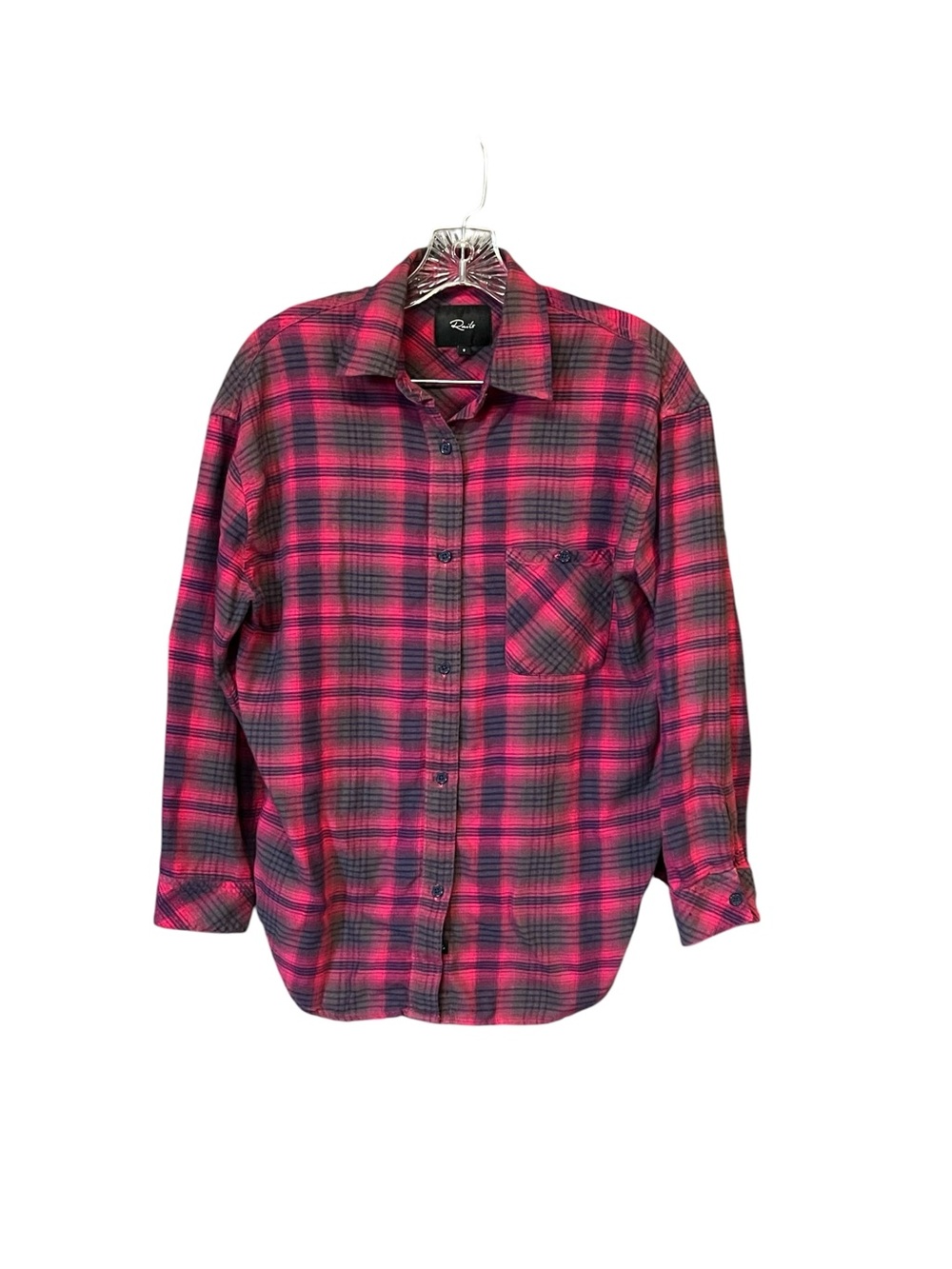 Rails Jackson Flannel Shirt Small Carmine navy Plaid Button Front Rayon Cotton